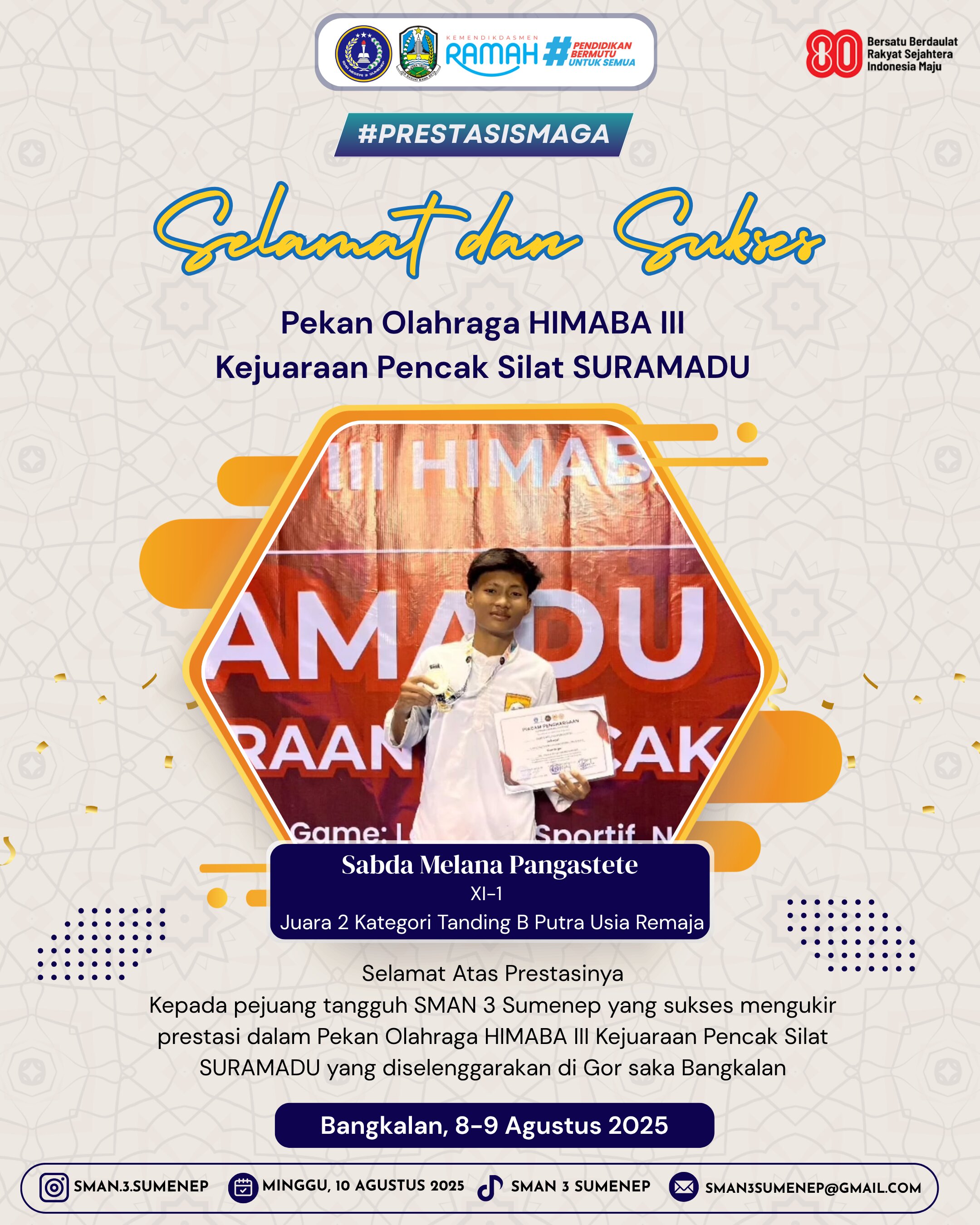 SABDA MELANA PANGASTETE JUARA 2 KATEGORI TANDING B PUTRA USIA REMAJA GOR SAKA BANGKALAN 2025