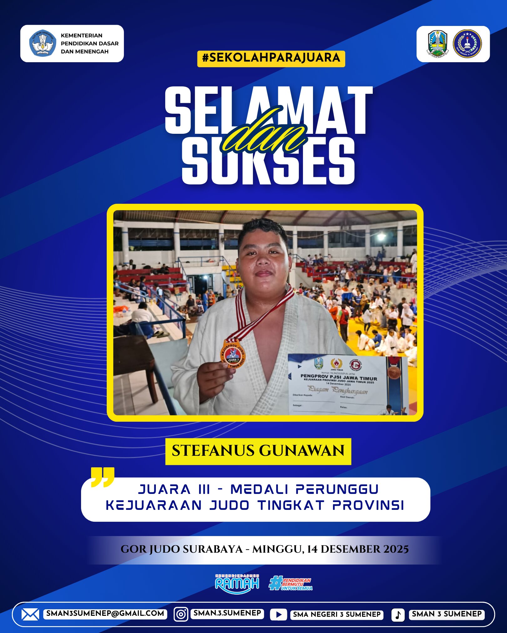  JUARA III MEDALI PERUNGGU STEFANUS GUNAWAN KEJURPROF JUDO 2025