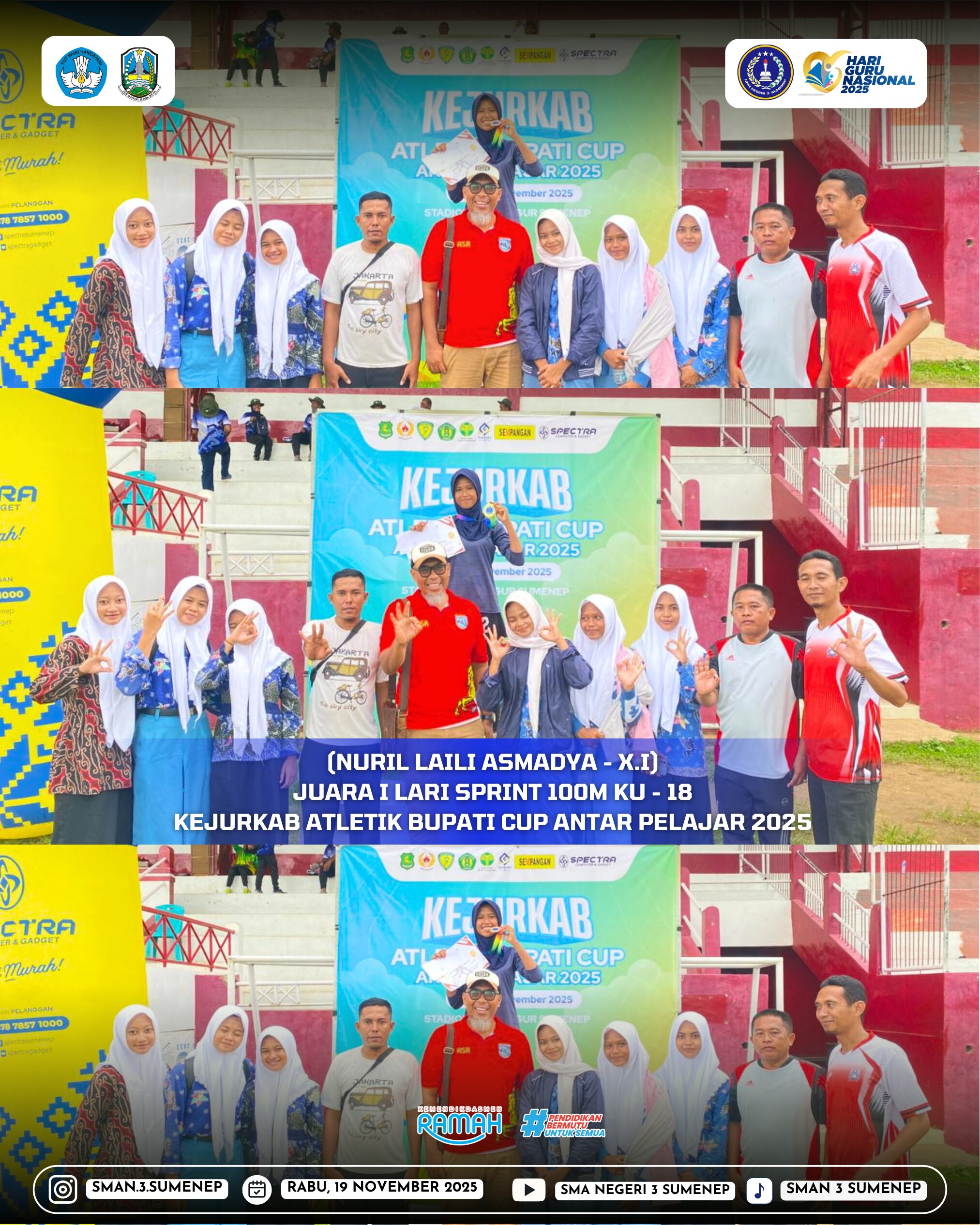 JUARA 1 LARI SPINT 100 KM KU 18 NURIL LAILI ASMADYA 